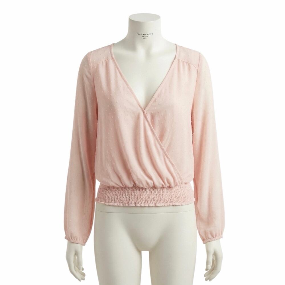 American Eagle AEO Women’s XL Pink Swiss Dot Boho Wrap Blouse Long Sleeve Soft